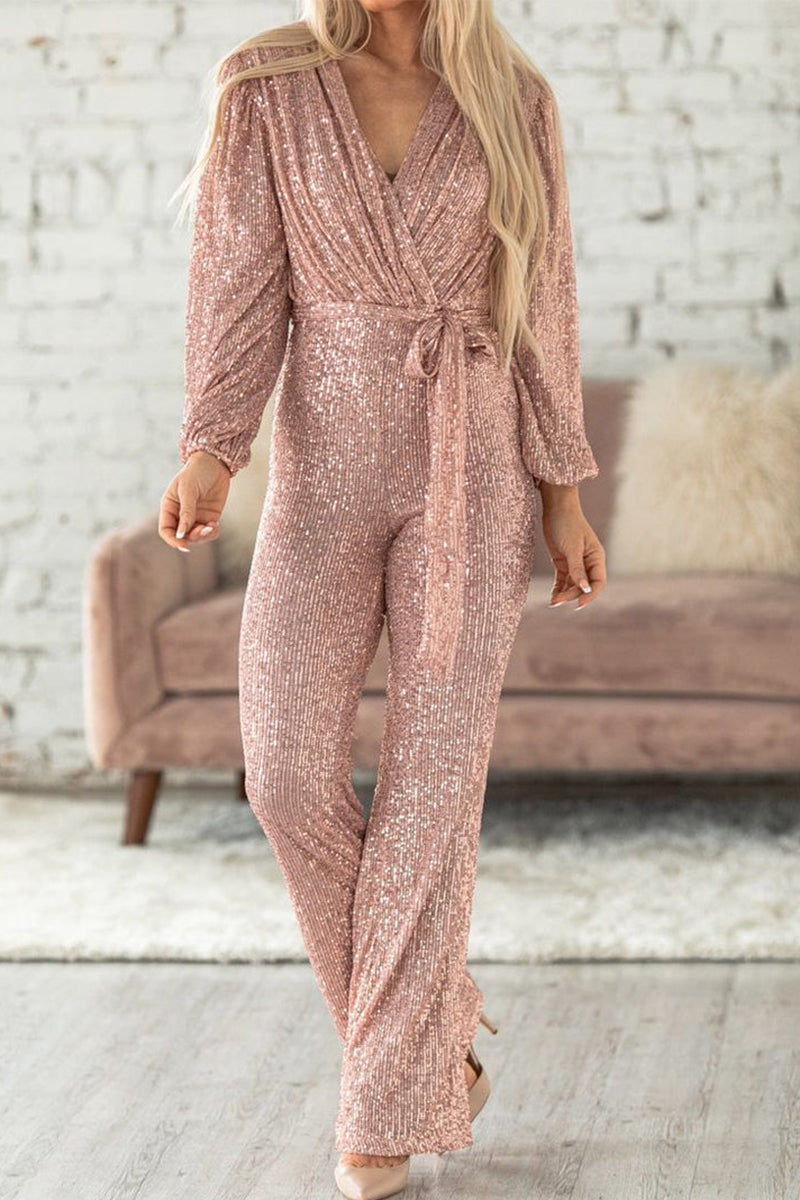 Sequins V Neck Regular Jumpsuits (Buy 2 Free Shipping)