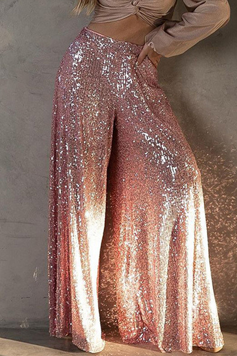 Sequins Loose High Waist Wide Leg Bottoms