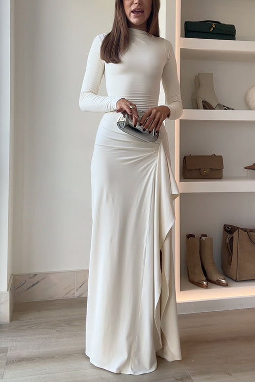 Long Sleeves Draped Slit Maxi Dress (Buy 2 Free Shipping)