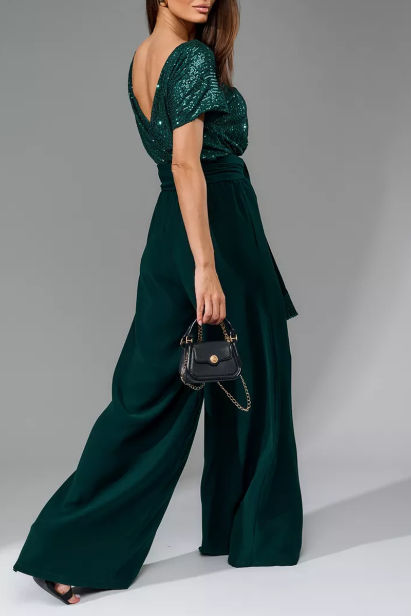 Sequin Top & High-Waisted Wide-Leg Pants Two-Piece Set (Buy 2 Free Shipping)