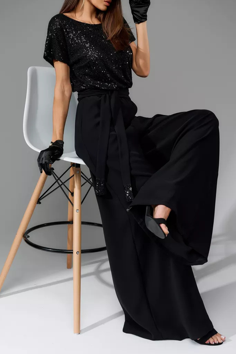Sequin Top & High-Waisted Wide-Leg Pants Two-Piece Set (Buy 2 Free Shipping)