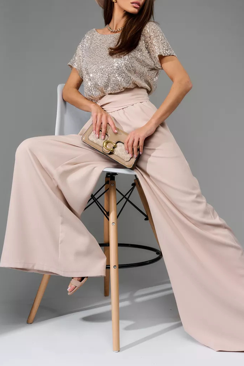 Sequin Top & High-Waisted Wide-Leg Pants Two-Piece Set (Buy 2 Free Shipping)