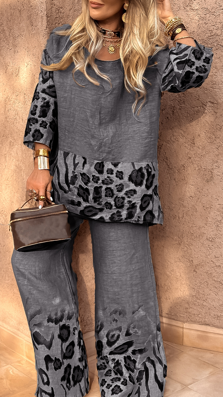 Boho Chic Leopard Patch Loose Two-Piece Set