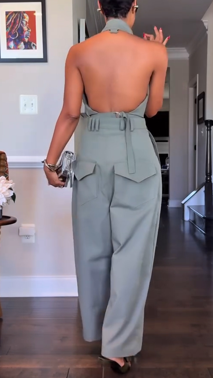 Elegant Halter Drape Top High Waist Pleated Wide Leg Set (Buy 2 Free Shipping)