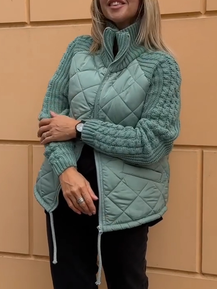 Quilted Knit Sleeve Zip-Up Jacket (Buy 2 Free Shipping)