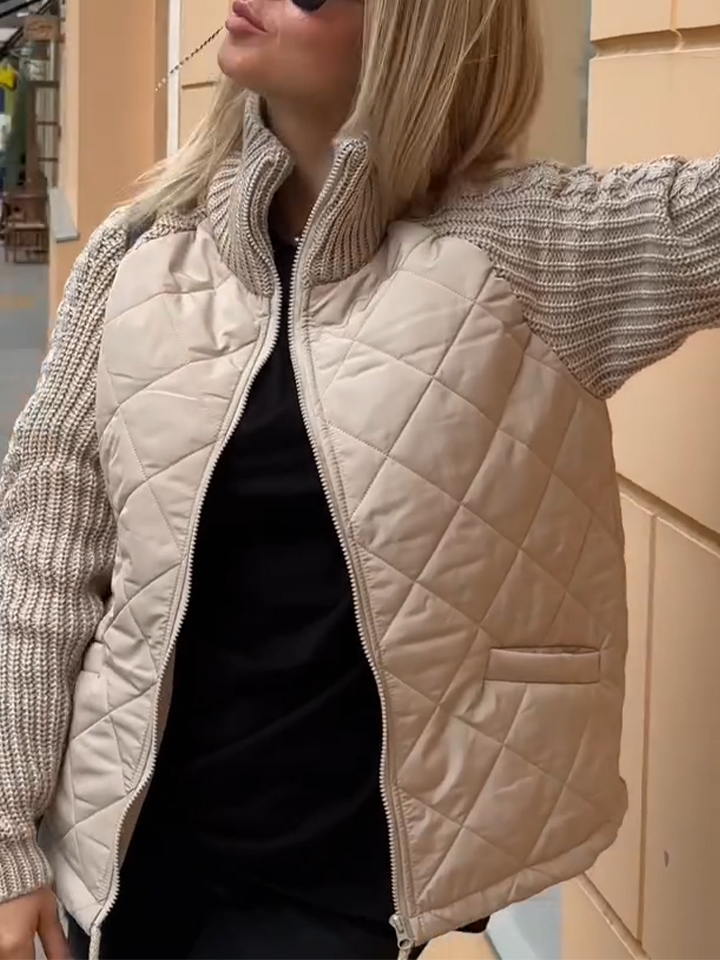 Quilted Knit Sleeve Zip-Up Jacket (Buy 2 Free Shipping)
