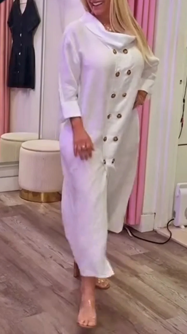 Elegant Cowl Neck Double-Breasted Button Maxi Dress