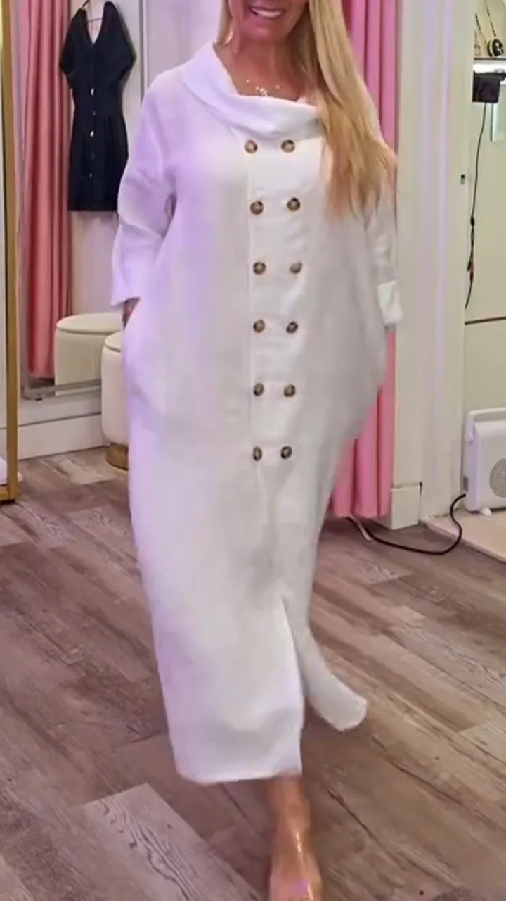 Elegant Cowl Neck Double-Breasted Button Maxi Dress