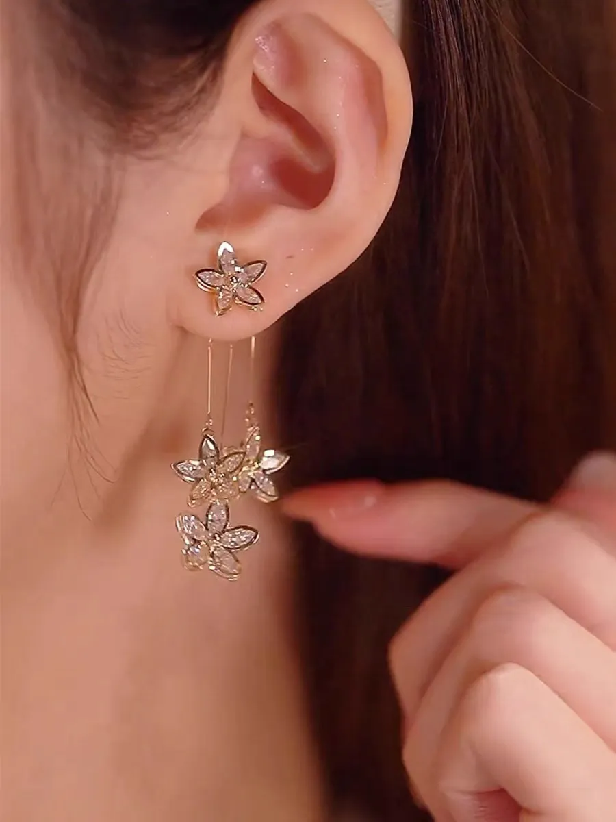Zircon Tassel Floral Earrings