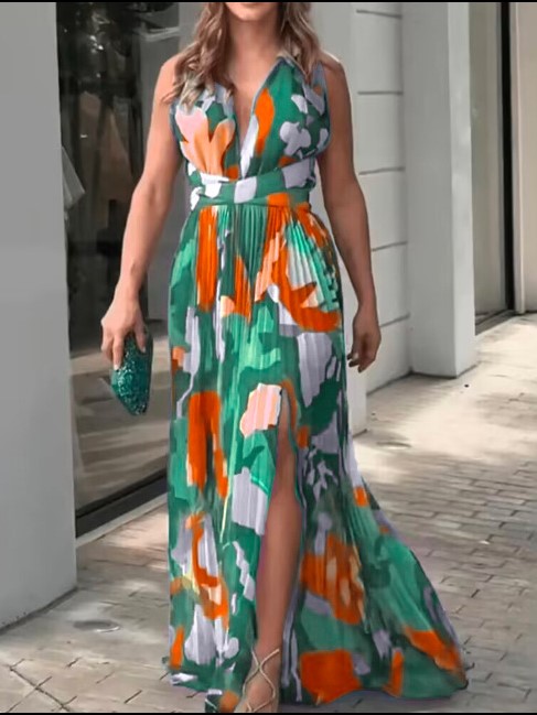 Boho Pleated V Neck Backless Maxi Dress (Buy 2 Free Shipping)