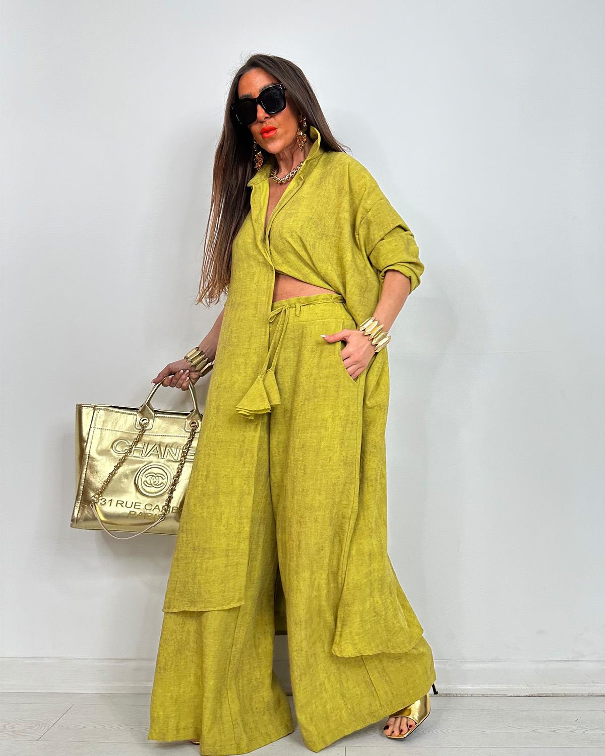 Lightweight Flowing Shirt & Wide-Leg Pants Two-Piece Set