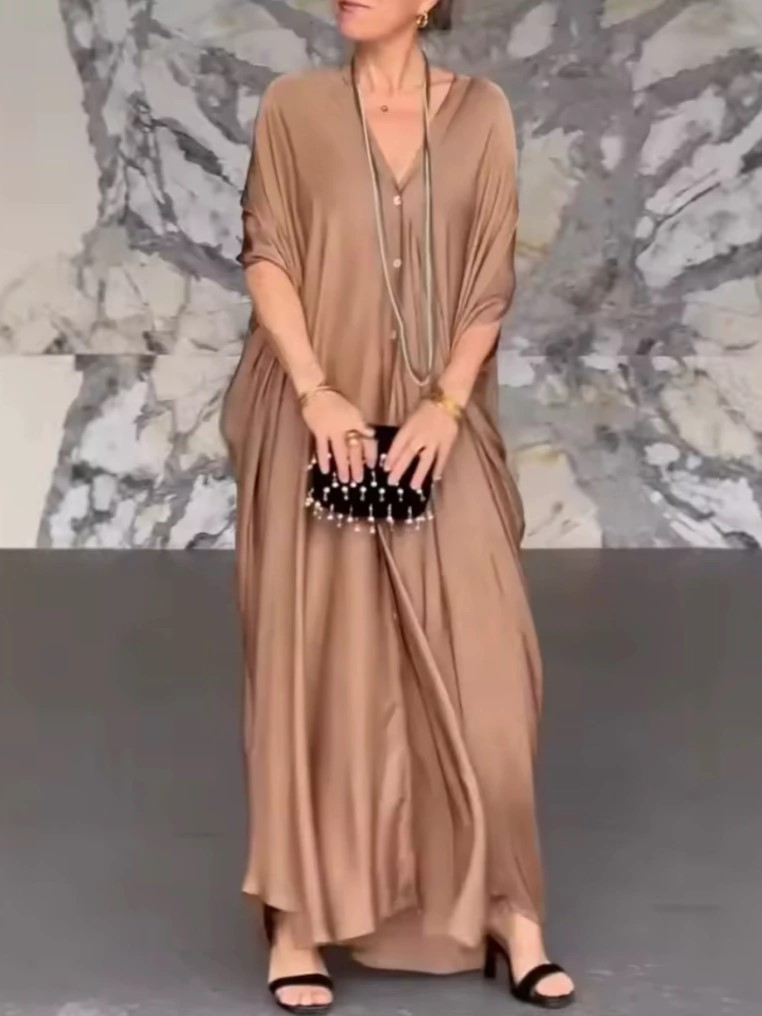 Flowy V-Neck Button-Down Maxi Dress