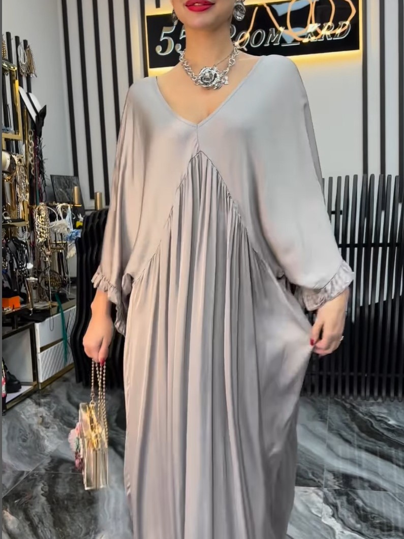 Elegant Satin Draped Pleated Maxi Dress (Buy 2 Free Shipping)