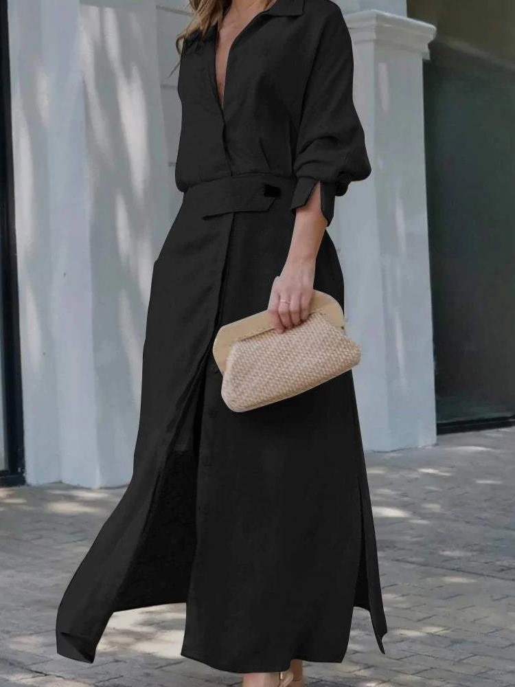 Elegant V-Neck Belted Button-Down Maxi Dress (BUY 2 FREE SHIPPING)