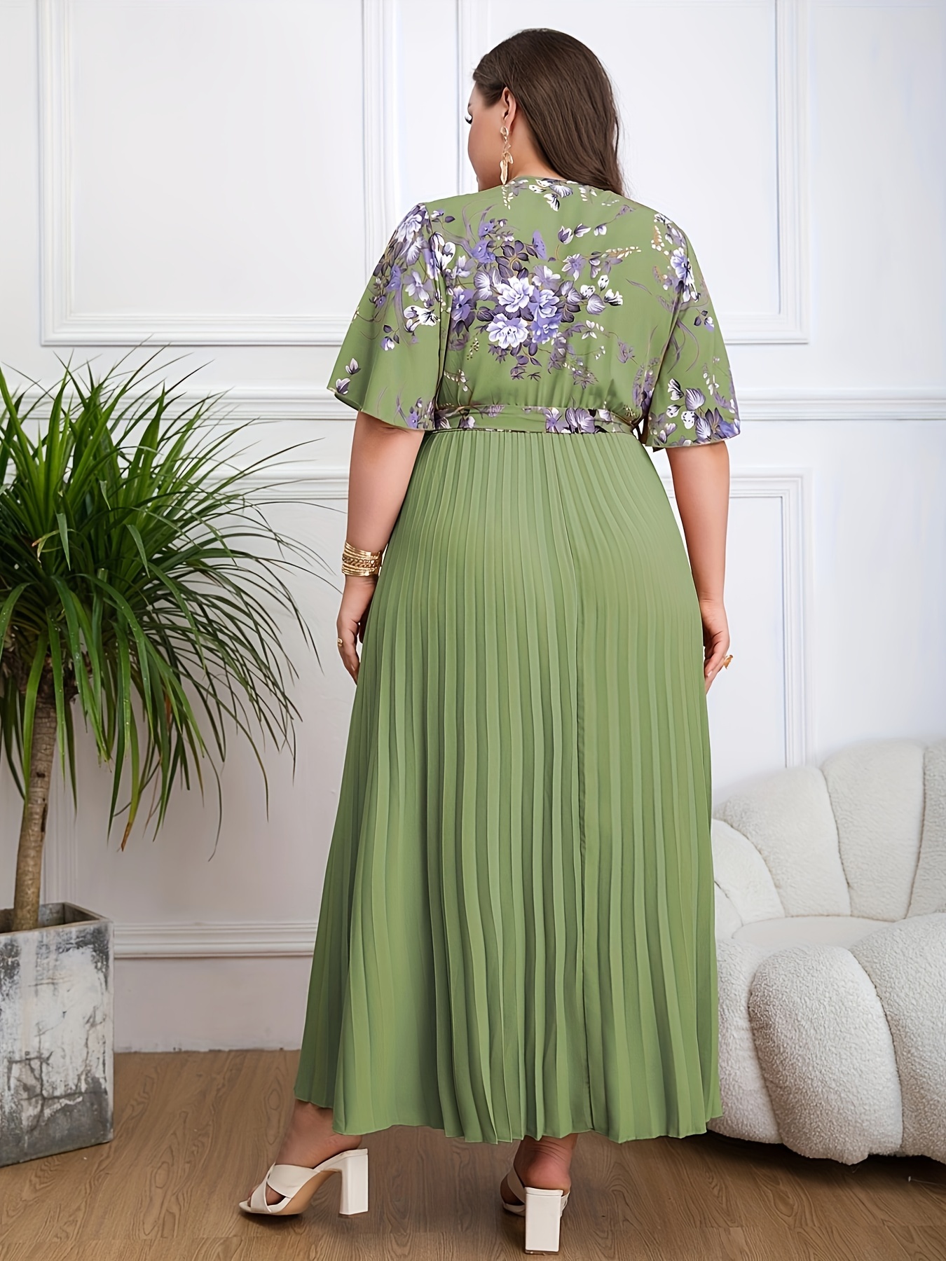 Elegant Floral Printed Pleated Maxi Dress (Buy 2 Free Shipping)