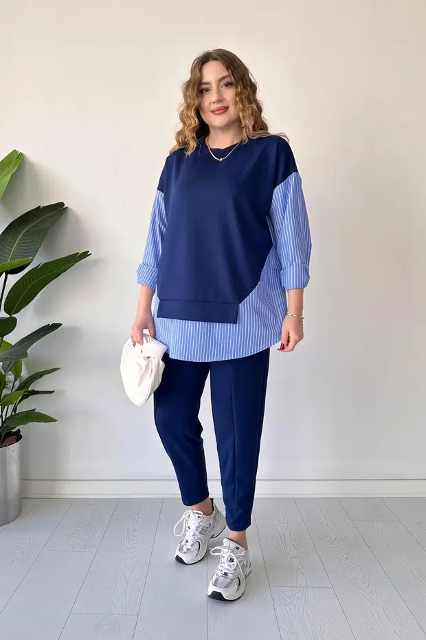 Casual Colorblock Patch Pullover and Tapered Pants Two Piece Set (Buy 2 Free Shipping)