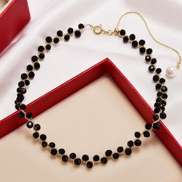 Elegant Black Crystal Pearl Necklace