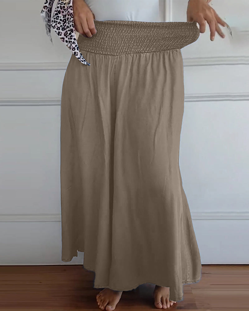 Smocked Waist Wide Leg Flowy Pants (Buy 2 Free Shipping)