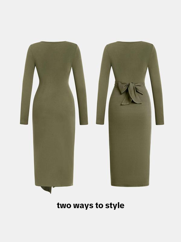 Twist Front Ribbed Wrap Dress Wear 2 Ways (Buy 2 Free Shipping)