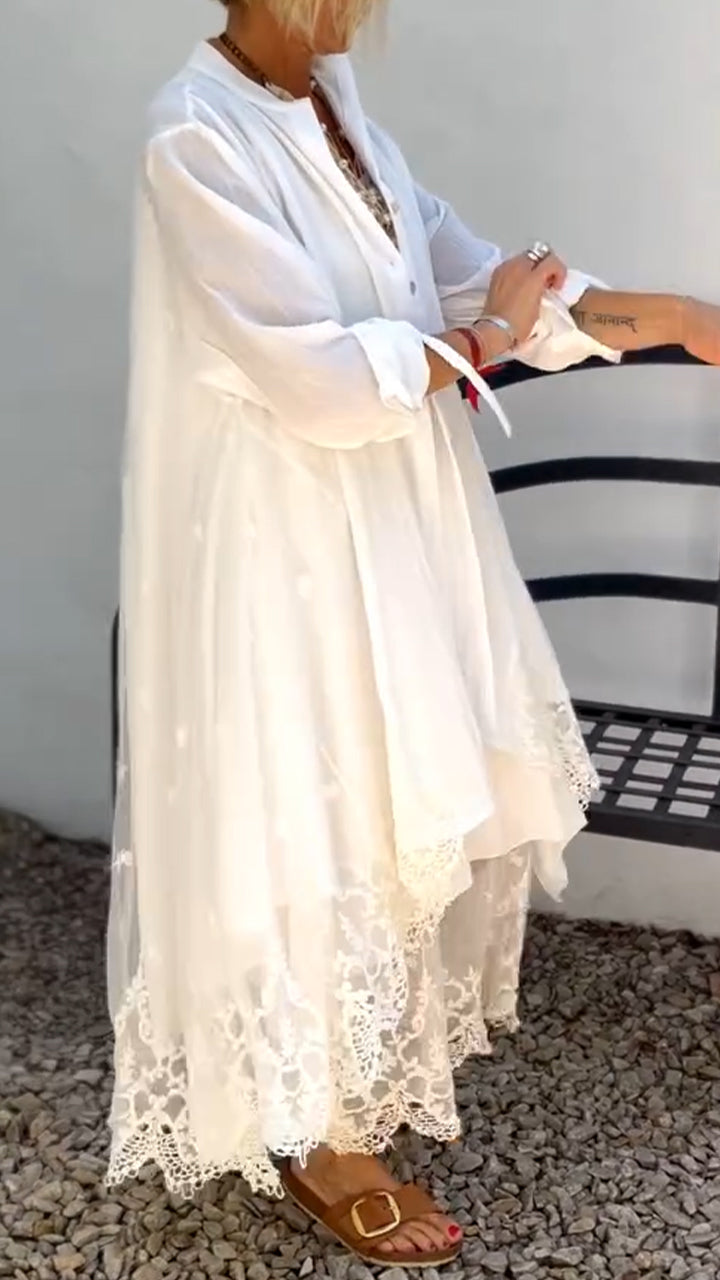 Elegant Printed Hollow Suspender Skirt & Cardigan Casual  Set (Buy 2 Free Shipping)