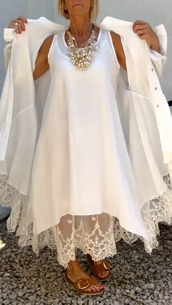 Elegant Printed Hollow Suspender Skirt & Cardigan Casual  Set (Buy 2 Free Shipping)