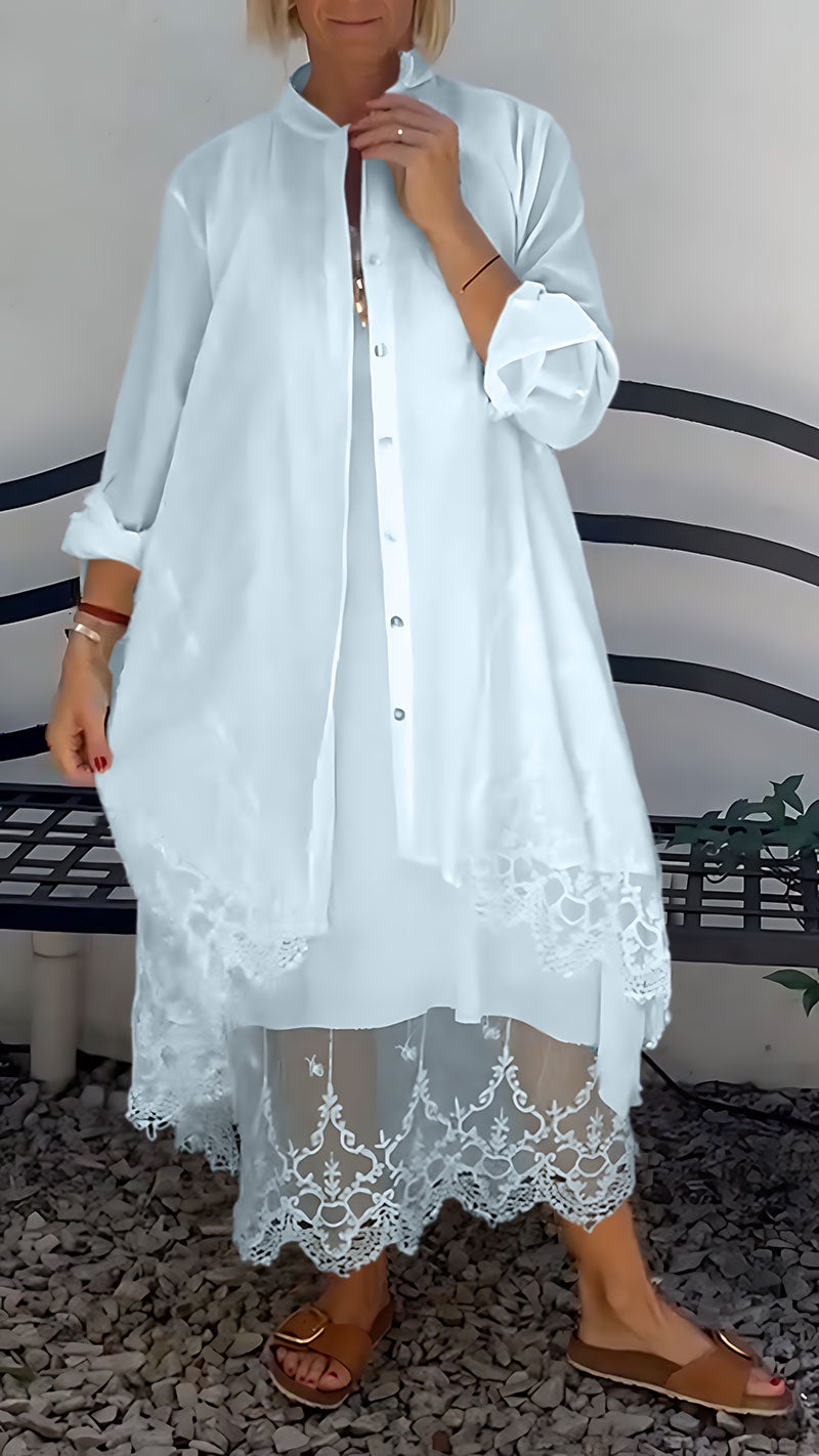 Elegant Printed Hollow Suspender Skirt & Cardigan Casual  Set (Buy 2 Free Shipping)