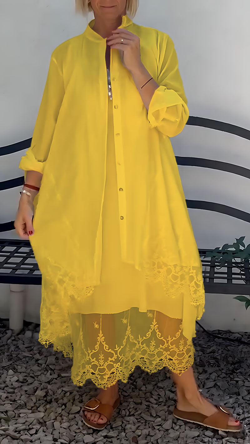 Elegant Printed Hollow Suspender Skirt & Cardigan Casual  Set (Buy 2 Free Shipping)