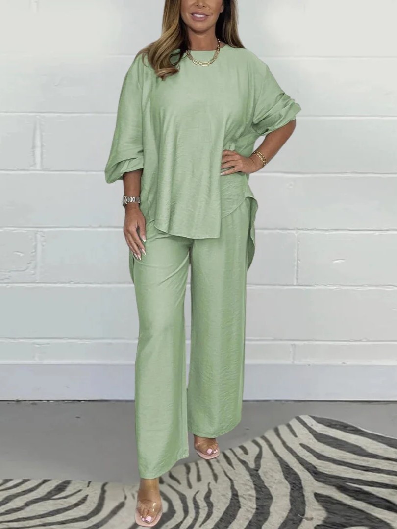 High-Low Hem Loose Fit Wide Leg Two Piece Set (Buy 2 Free Shipping)