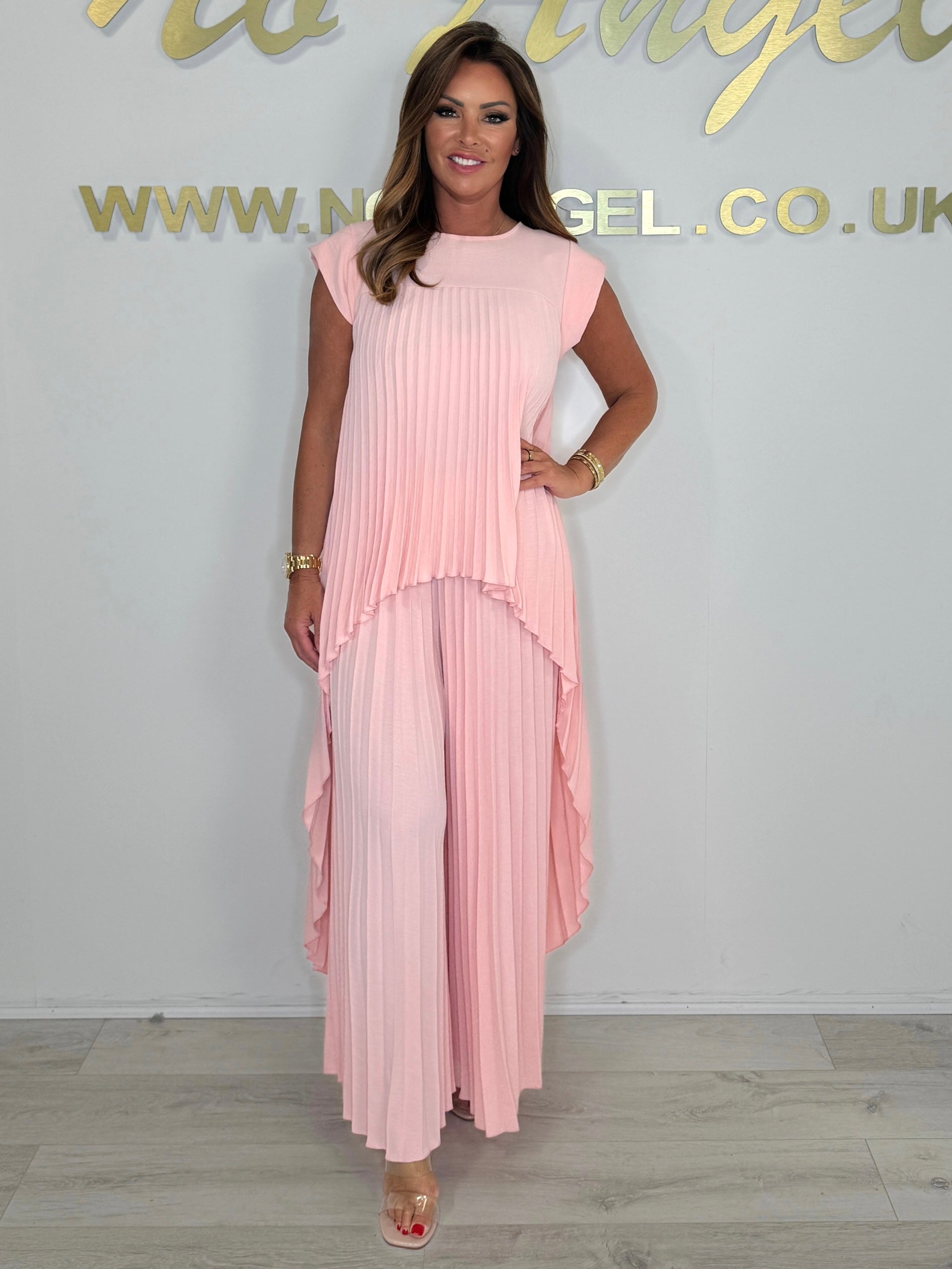 Pleated High Low Top & Trouser Two Piece Set (Buy 2 Free Shipping)