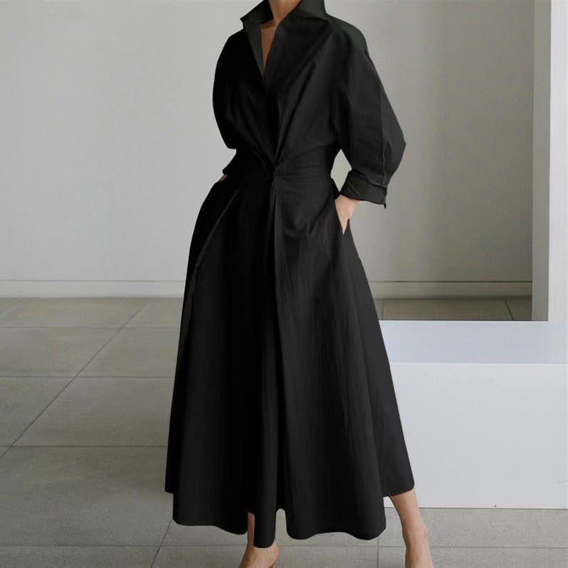 Plain Lapel Shirt Wrap Dress (Buy 2 Free Shipping)