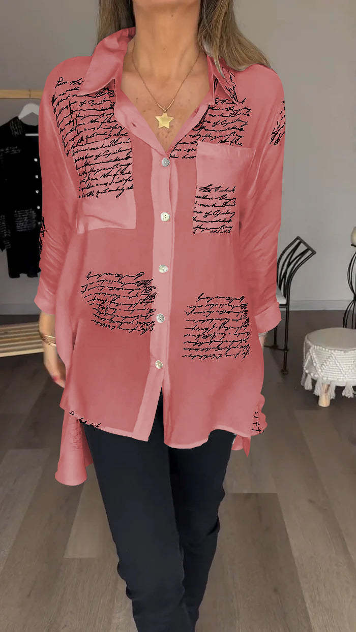 2024 Hot Sale❤️Letter Print Fashion Lapel Shirt(Buy 2 Free Shipping)