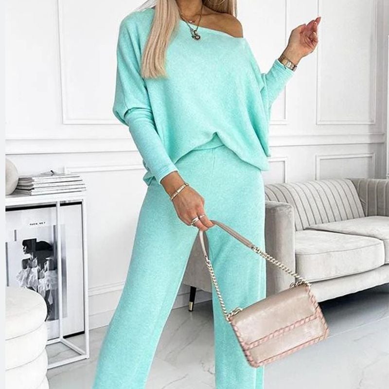 Solid Color Drop Shoulder Pullover and Loose Pants Set (Buy 2 Free Shipping)