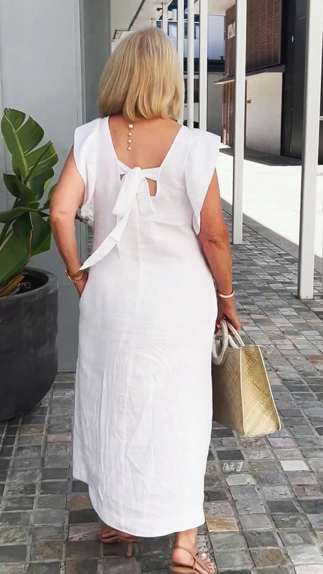 Elegant Linen Sleeveless Dress with Back Bow Detail (Buy 2 Free Shipping)