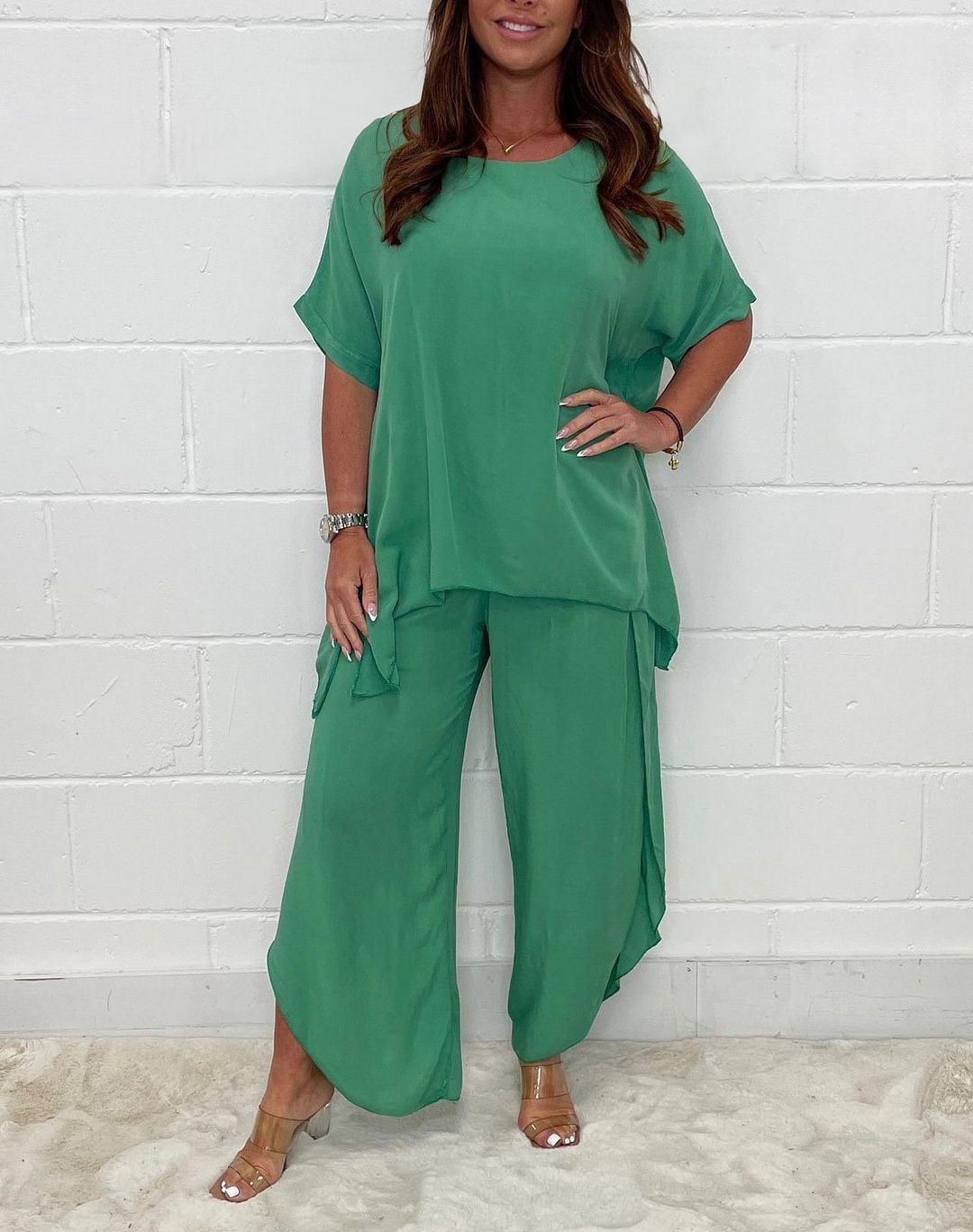 Relaxed Fit Casual Top & Wide Leg Pants Two Piece Set (Buy 2 Free Shipping)