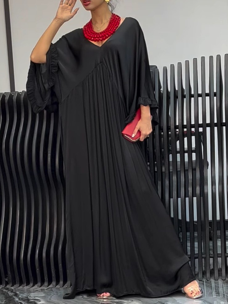 Elegant Satin Draped Pleated Maxi Dress (Buy 2 Free Shipping)