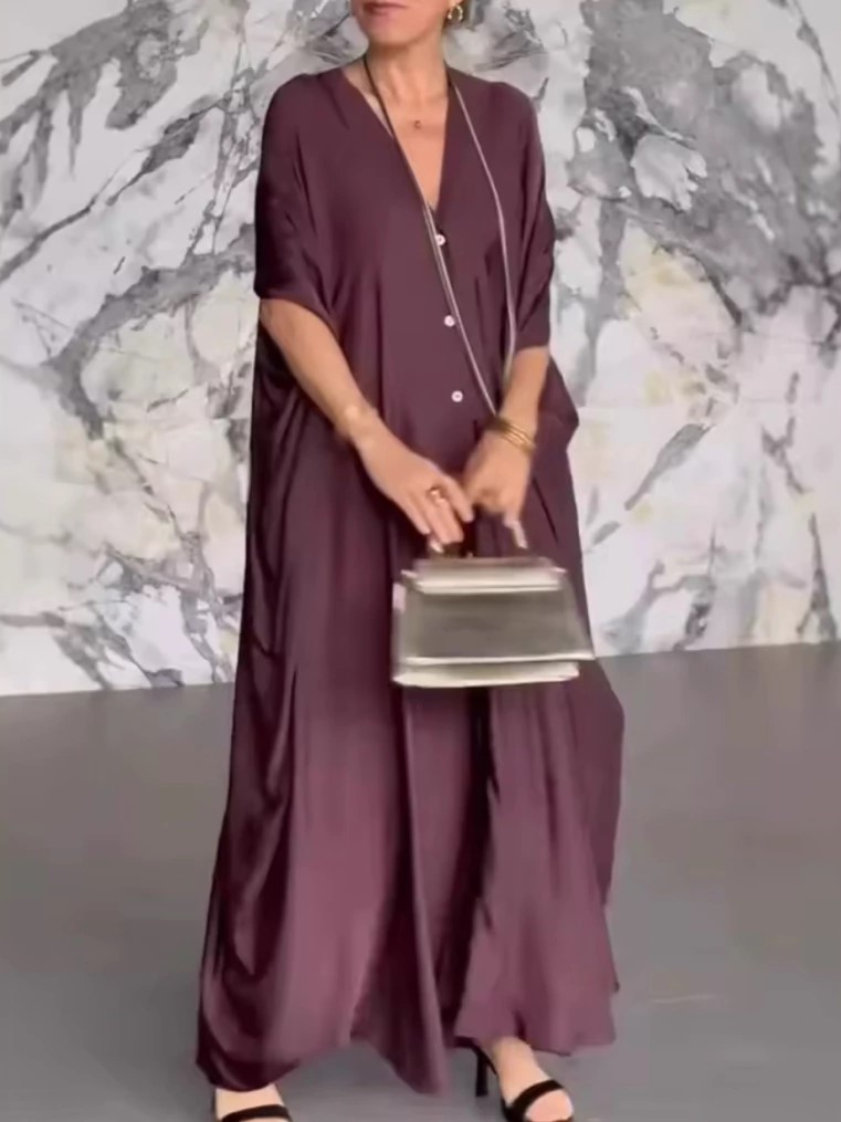 Flowy V-Neck Button-Down Maxi Dress