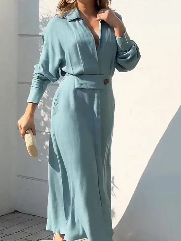 Elegant V-Neck Belted Button-Down Maxi Dress (BUY 2 FREE SHIPPING)