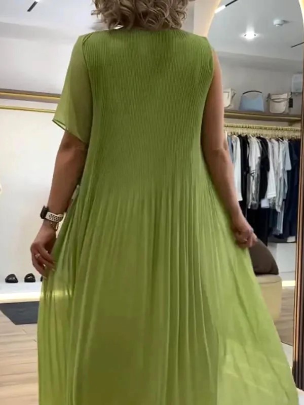 Relaxed Fit Pleated Chiffon Maxi Dress (Buy 2 Free Shipping)