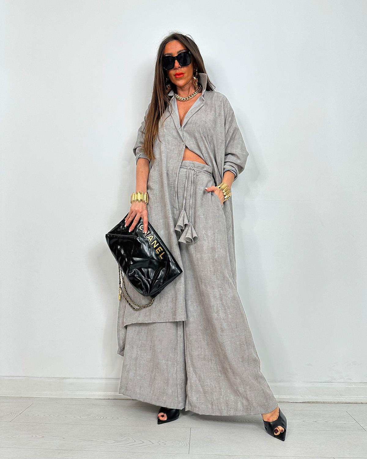 Lightweight Flowing Shirt & Wide-Leg Pants Two-Piece Set