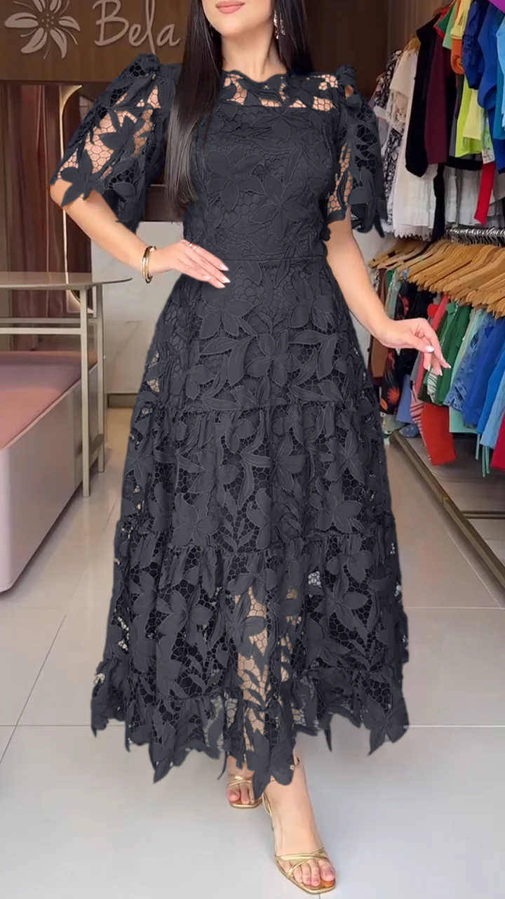 Elegant Lace Embroidered A-Line Maxi Dress (Buy 2 Free Shipping)