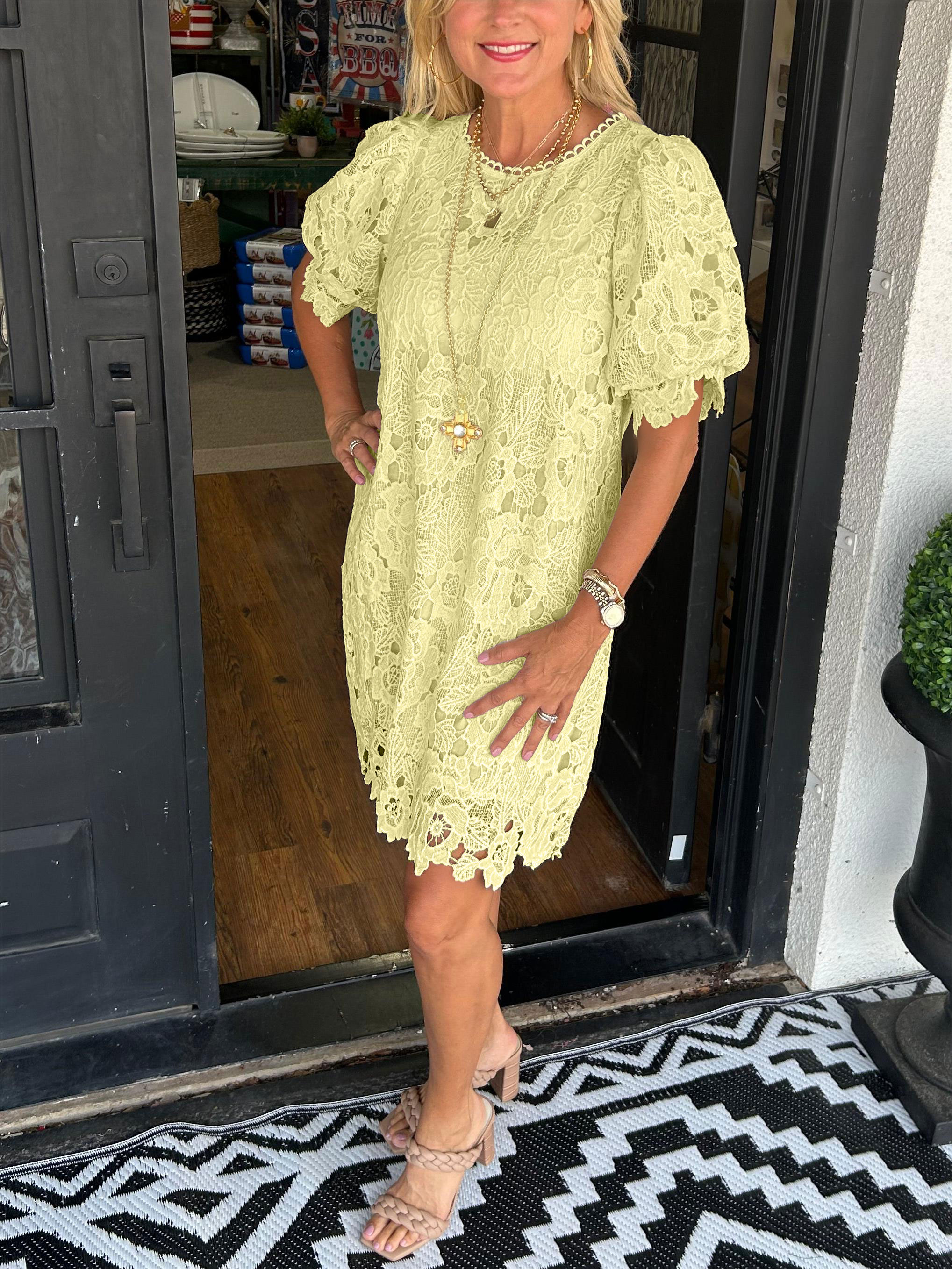 Floral Lace Puff Sleeve Dress (Buy 2 Free Shipping)