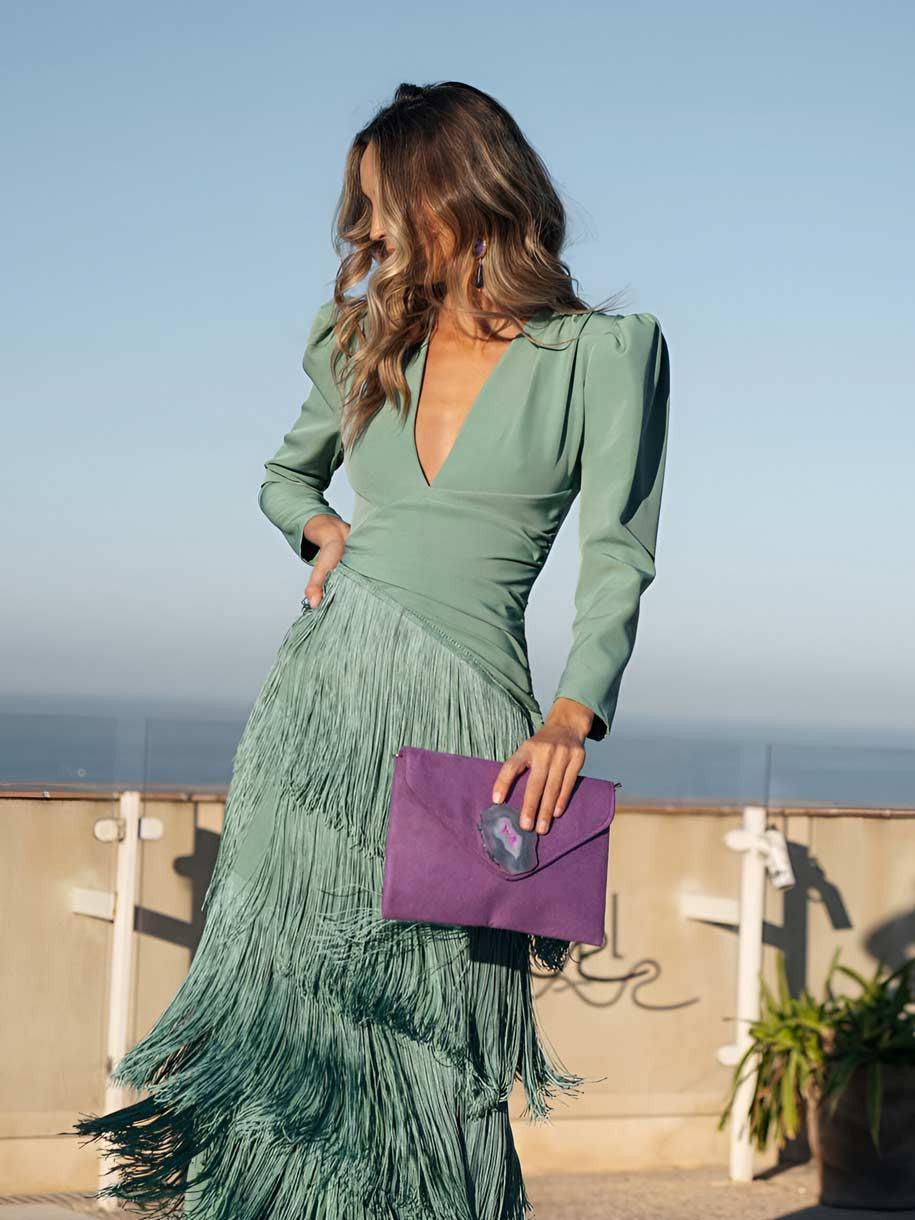 Elegant V-Neck Layered Fringe Dress