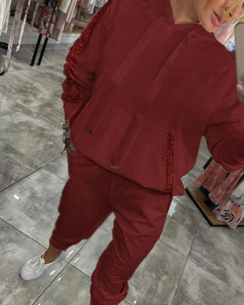 Casual Sequin Stripe Hoodie Jogger Two Piece Set (Buy 2 Free Shipping)