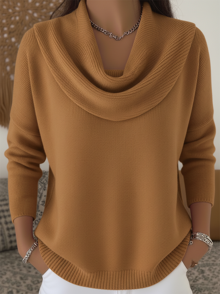 Casual Draped Cowl Neck Ribbed Hem Knit Sweater (Buy 2 Free Shipping)