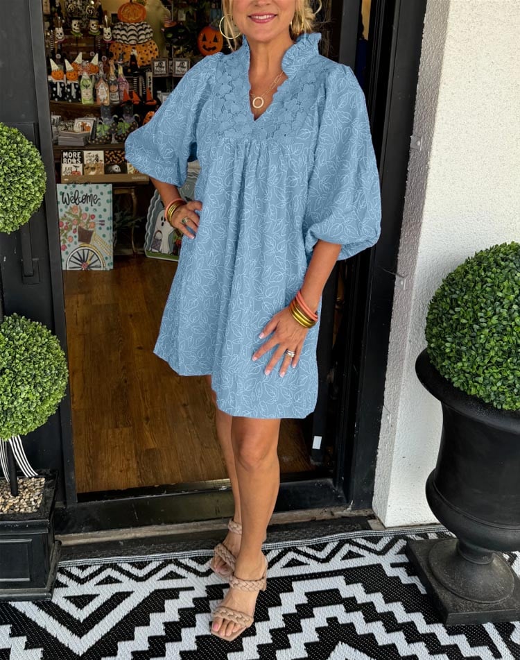 2024 New Arrival🔥Puff Sleeve Leaf Print Dress (Buy 2 Free Shipping)