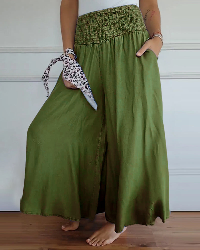 Smocked Waist Wide Leg Flowy Pants (Buy 2 Free Shipping)