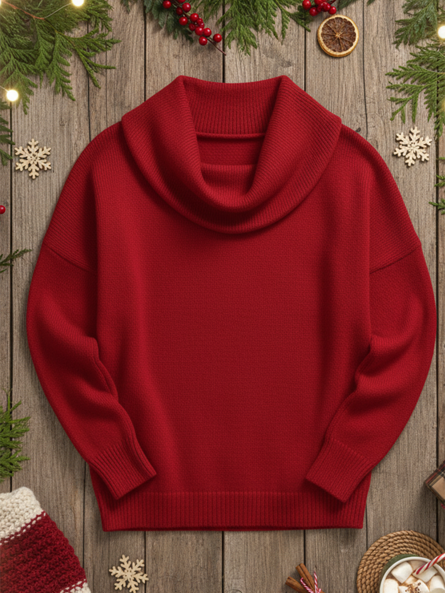 Casual Draped Cowl Neck Ribbed Hem Knit Sweater (Buy 2 Free Shipping)