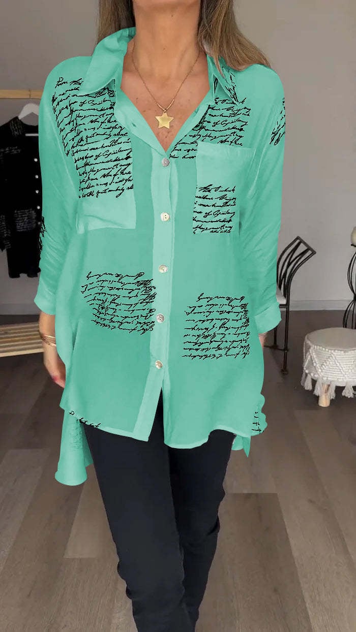2024 Hot Sale❤️Letter Print Fashion Lapel Shirt(Buy 2 Free Shipping)