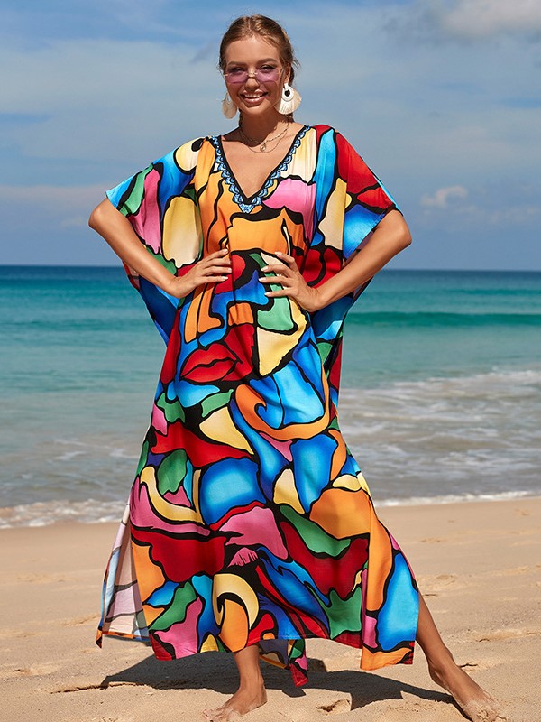 Boho Art Print Loose Kaftan Maxi Dress (Buy 2 Free Shipping)