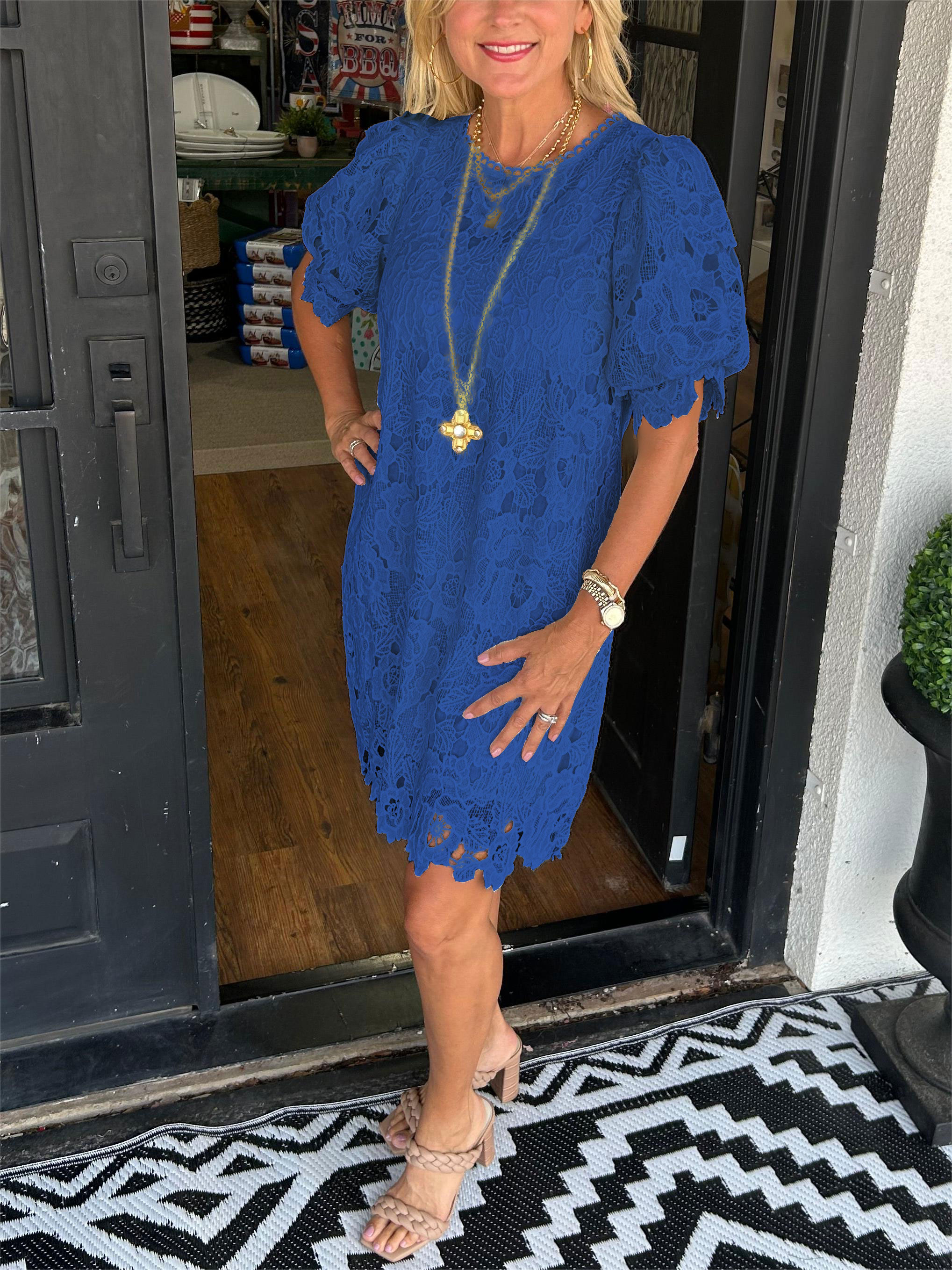 Floral Lace Puff Sleeve Dress (Buy 2 Free Shipping)